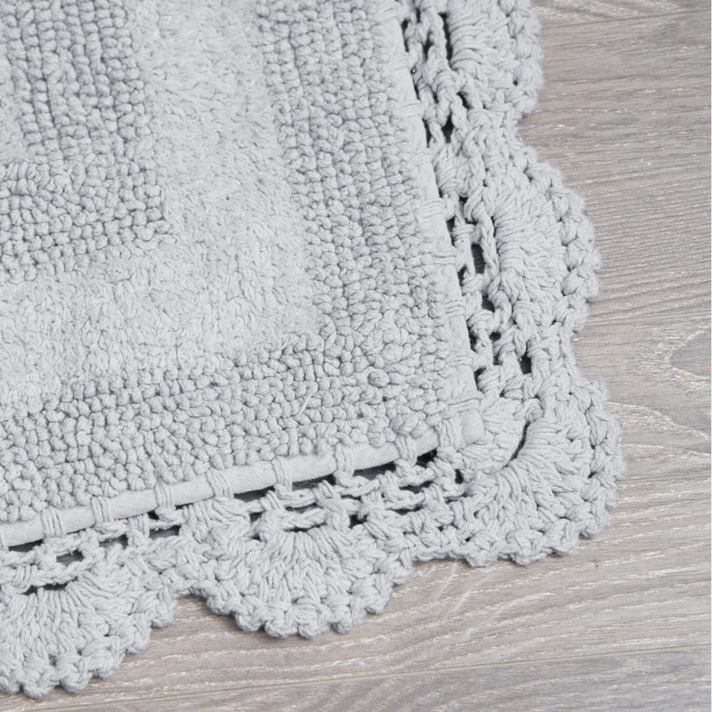 Laura Ashley Absorbent Bath Mat Reversible Crochet Soft and Plush Bathroom Mat 100% Cotton 2-Piece Bath Rug Set, Light Grey - Image 2